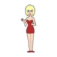 cartoon confused woman in cocktail dress N14