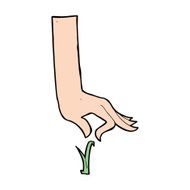cartoon hand picking blade of grass N8