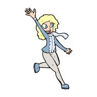 cartoon woman waving dressed for winter N14