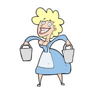 cartoon milkmaid carrying buckets N14