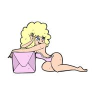 cartoon pin up woman with box N14