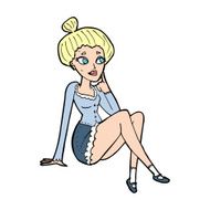 cartoon attractive woman sitting thinking N12