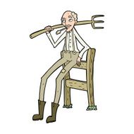 cartoon old farmer leaning on fence N11