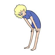 cartoon woman looking at her feet N13