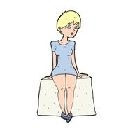 cartoon curious woman sitting N15