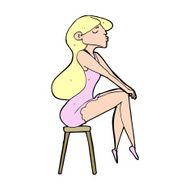 cartoon woman sitting on stool N29