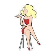cartoon woman sitting on bar stool N29