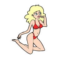 cartoon woman in underwear looking thoughtful N14