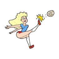 cartoon female soccer player kicking ball N15