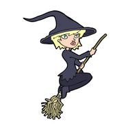 cartoon witch riding broomstick N29