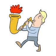cartoon man blowing saxaphone