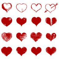 vector set of red sketch hearts