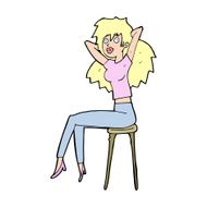 cartoon woman posing on stool N14