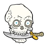 cartoon pirate skull with knife in teeth N14