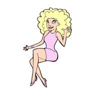 cartoon sitting woman waving N14