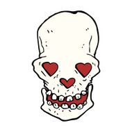 cartoon skull with love heart eyes N10