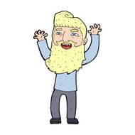 cartoon happy bearded man waving arms N14