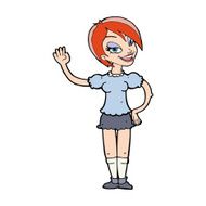 cartoon waving woman N198
