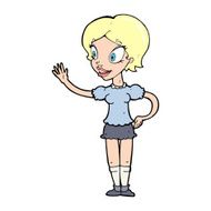 cartoon waving woman N200