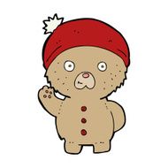 cartoon waving teddy bear in winter hat N6
