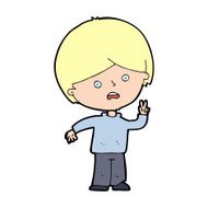 cartoon unhappy boy giving peace sign N13