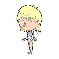cartoon woman in swimsuit shrugging shoulders N14