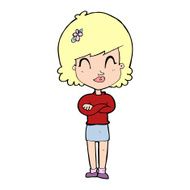 cartoon happy woman with folded arms N28