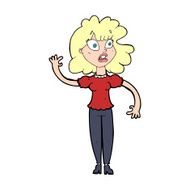 cartoon worried woman waving N28