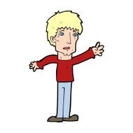cartoon worried man reaching out N27