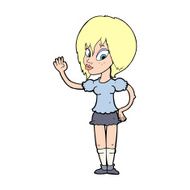 cartoon pretty woman waving N127