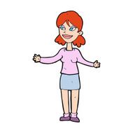 cartoon happy woman shruggin shoulders N6