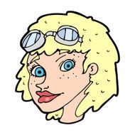 cartoon happy woman wearing aviator goggles N15