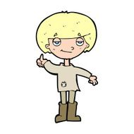 cartoon boy in poor clothing giving thumbs up symbol N12