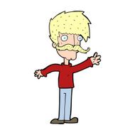 cartoon waving mustache man N16