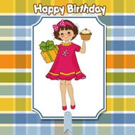 birthday greeting card with girl and big cupcake N11