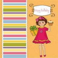birthday greeting card with girl and big cupcake N12