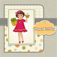 birthday greeting card with girl and big cupcake N13