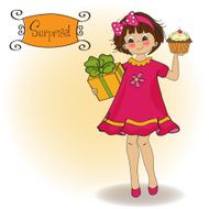 birthday greeting card with girl and big cupcake N14