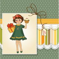 birthday greeting card with girl and big cupcake N15