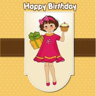 birthday greeting card with girl and big cupcake N16
