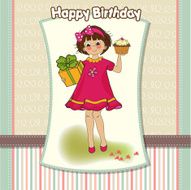 birthday greeting card with girl and big cupcake N18