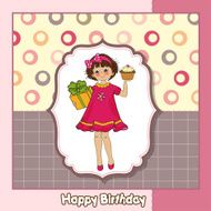 birthday greeting card with girl and big cupcake N19