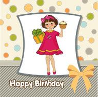 birthday greeting card with girl and big cupcake N20
