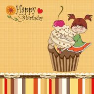 birthday card with funny girl perched on cupcake N4