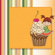 birthday card with funny girl perched on cupcake N6