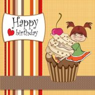 birthday card with funny girl perched on cupcake N15
