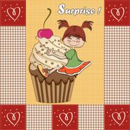 birthday card with funny girl perched on cupcake N16