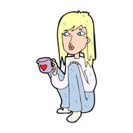 cartoon woman sitting with cup of coffee N15