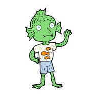 cartoon waving fish boy N15
