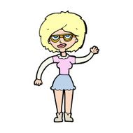 cartoon waving woman wearing spectacles N15